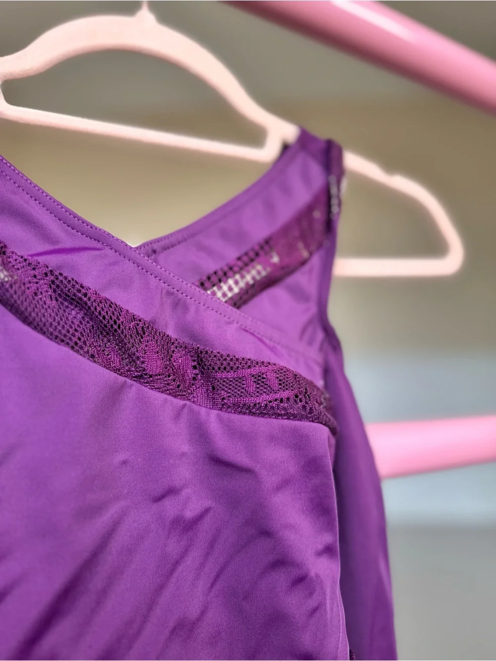 Weissman Purple Dance Modern Leotard with Mesh Trim